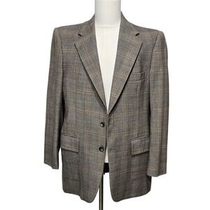 Vintage Worsted-Tex Blazer Mens 40R Brown Gray Plaid Wool Sport‎ Coat Jacket 70s